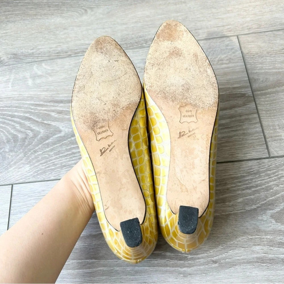 Vintage Thomas Wallace Yellow Gold Croc Giraffe Patern Patent Leather Heels - Picture 10 of 14